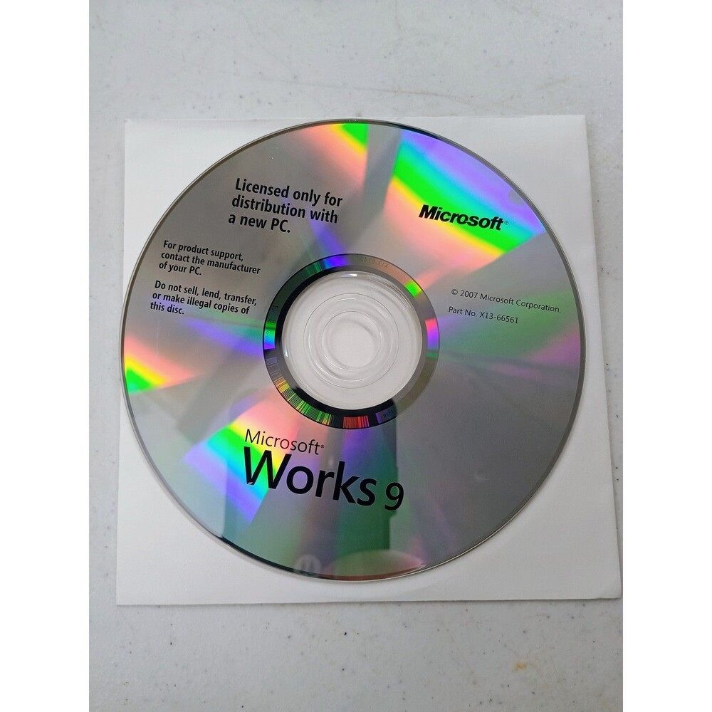 Microsoft Works 9 Software CD-ROM OEM New PC Distribution Version X13-66561